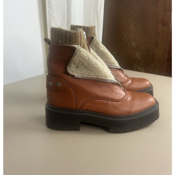 Sam Edelman Linds Brown Leather Chunky Heel Rounded Toe Zipper Ankle Boots SZ 9 - Picture 1 of 15